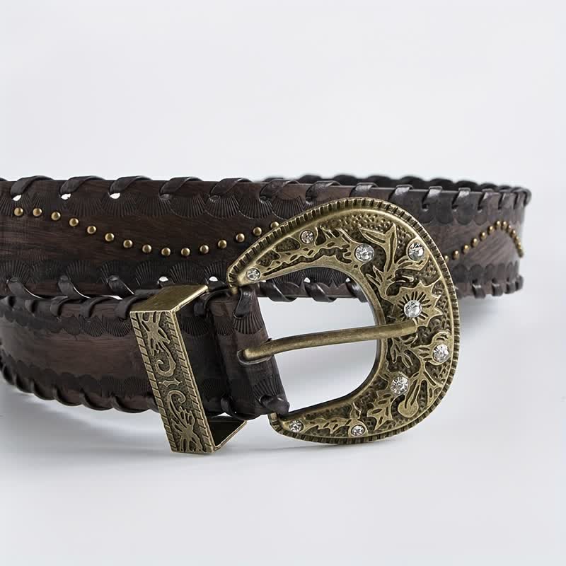 Cintura in pelle goffrata con rivetti in strass retrò da donna - image 3