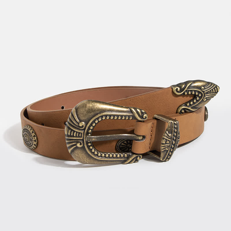 Cintura in pelle con rivetti Concho in stile palazzo da donna - Marrone - 32 - image 3
