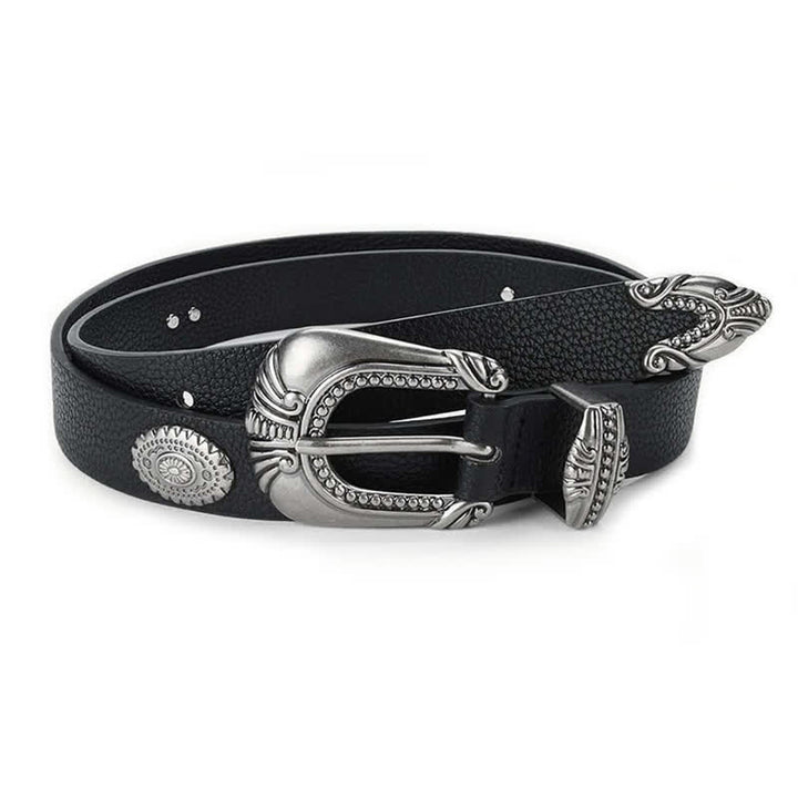 Cintura in pelle con rivetti Concho in stile palazzo da donna - Nero - 32 - image 0