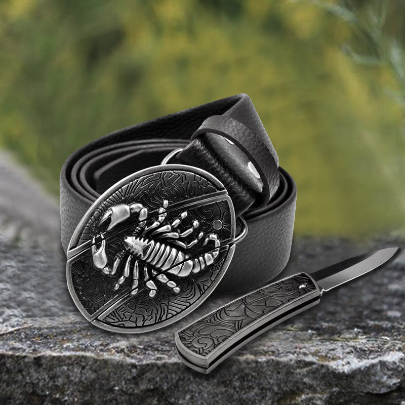 Cintura in pelle Scorpion da uomo con coltello pieghevole - image 2