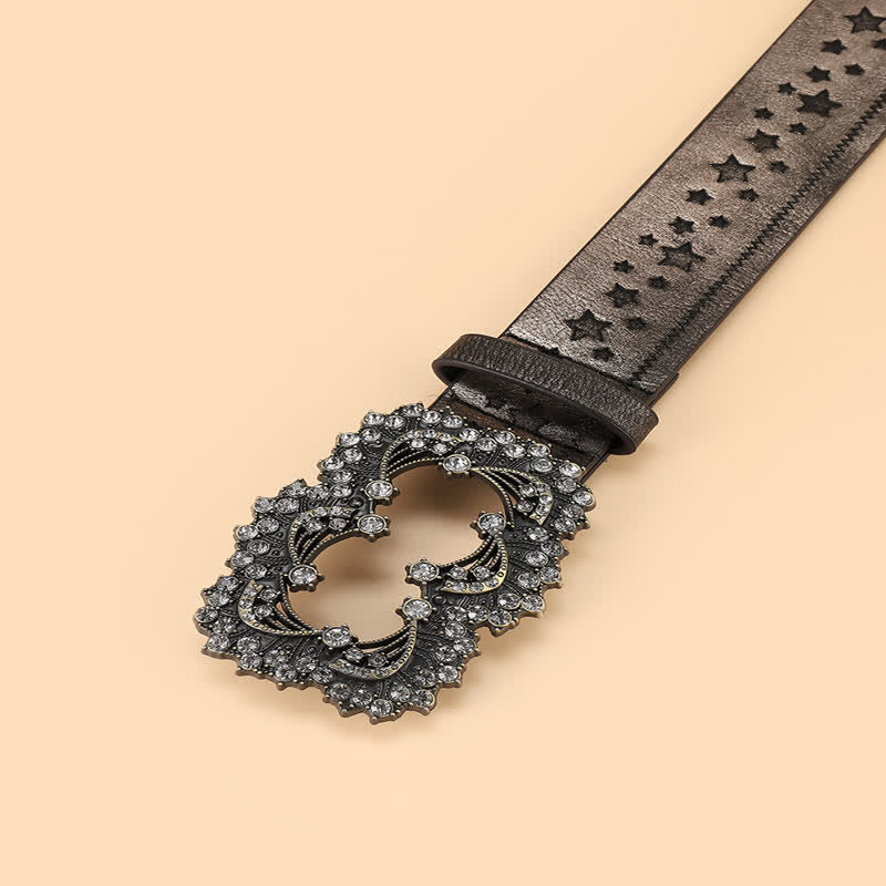 Cintura in pelle con goffratura a pentagramma con strass da donna - image 1