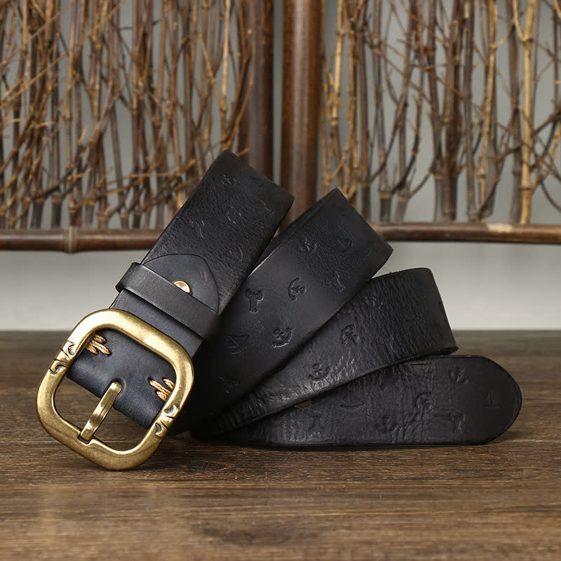 Cintura da uomo in vera pelle con stampa a forma di ancora senza tempo - Nero - 44 - image 8