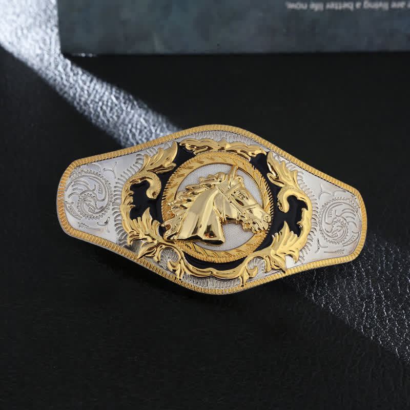 Cintura in pelle con fibbia dorata da uomo fai da te Western - Testa di cavallo - Senza cintura - image 0