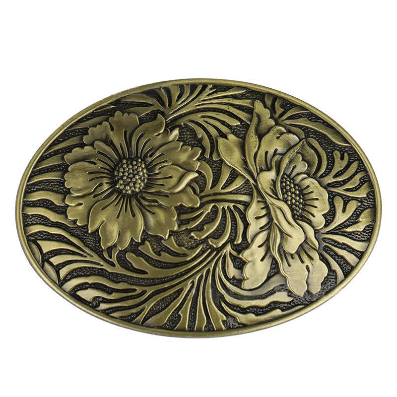 Cintura in pelle con fibbia floreale ovale western fai da te da uomo - Bronzo - Senza cintura - image 10