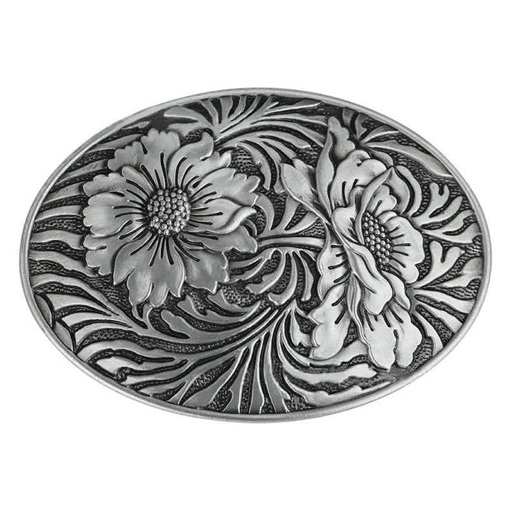 Cintura in pelle con fibbia floreale ovale western fai da te da uomo - image 1