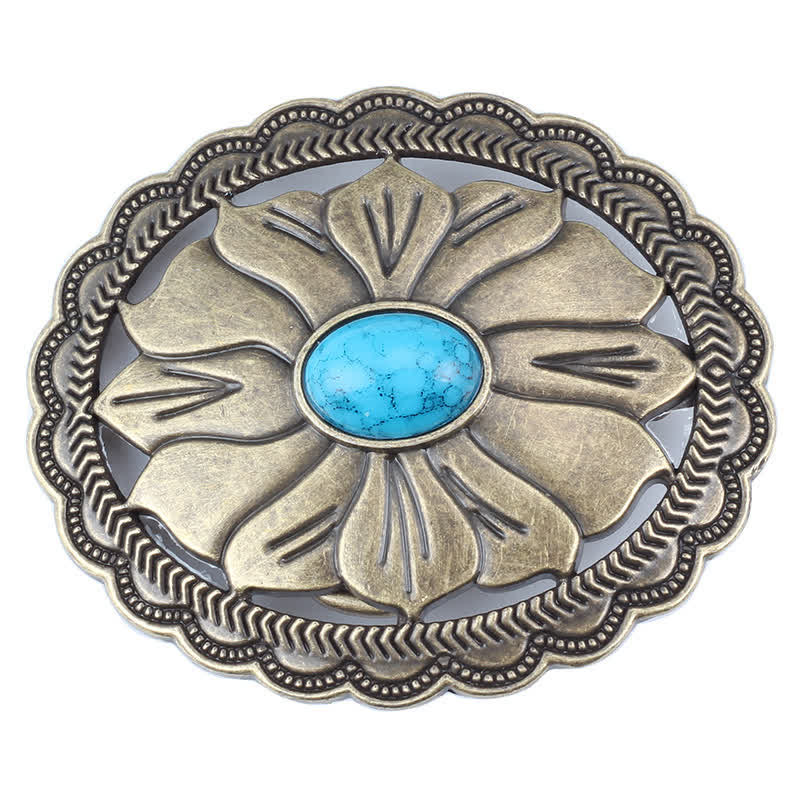 Cintura in pelle con fibbia floreale intarsiata turchese fai da te da uomo - image 1