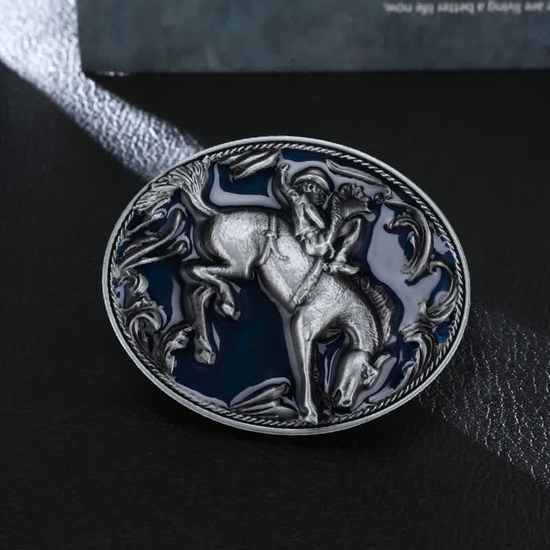 Cintura in pelle con fibbia da equitazione in smalto blu fai da te da uomo - Equitazione - Senza cintura - image 0