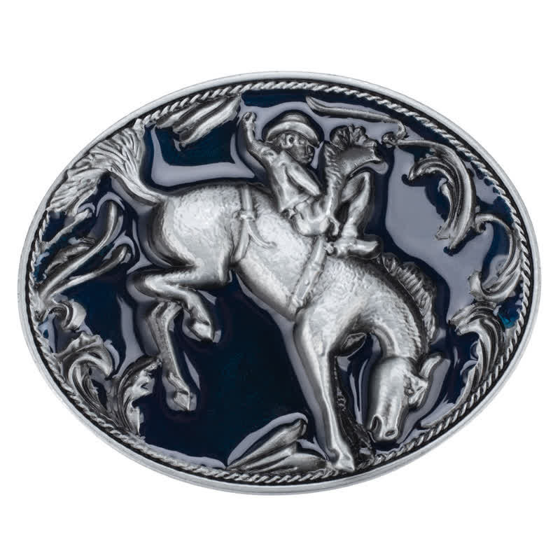 Cintura in pelle con fibbia da equitazione in smalto blu fai da te da uomo - image 1