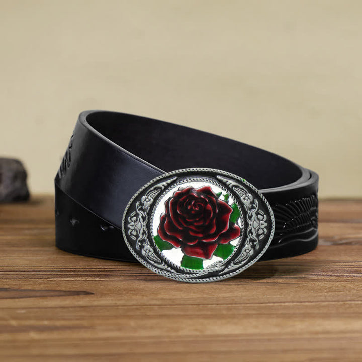 Cintura in pelle con fibbia a forma di rosa colorata fai da te da uomo in stile western - Rosa - Cintura aquila in rilievo nera (40) - image 6