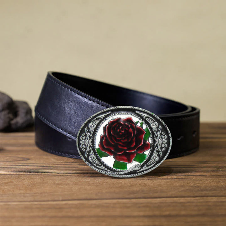 Cintura in pelle con fibbia a forma di rosa colorata fai da te da uomo in stile western - Rosa - Cintura PU nera (40) - image 5