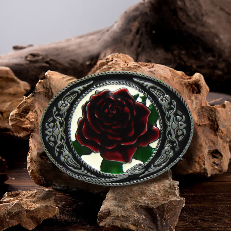 Cintura in pelle con fibbia a forma di rosa colorata fai da te da uomo in stile western - Rosa - Senza cintura - image 0