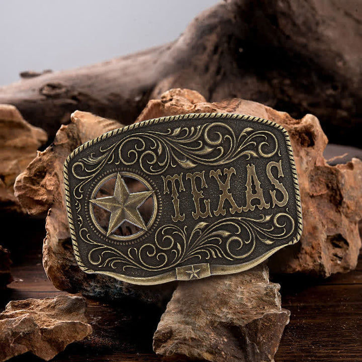 Cintura in pelle fai da te con fibbia a pentagramma Texas Hollow da uomo - Bronzo antico - Senza cintura - image 0