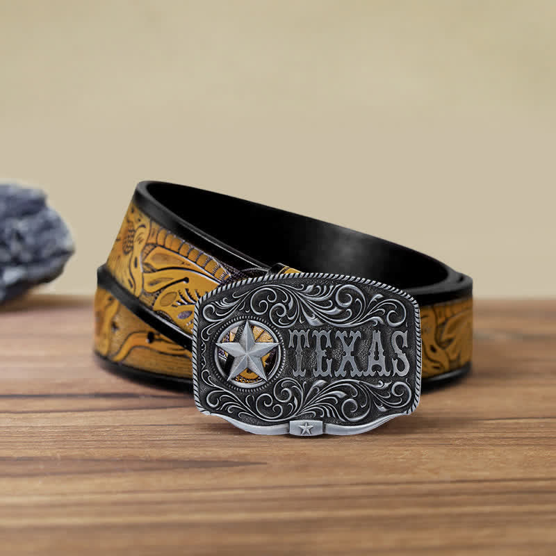 Cintura in pelle fai da te con fibbia a pentagramma Texas Hollow da uomo - Argento antico - Cintura marrone sabbia (40) - image 18