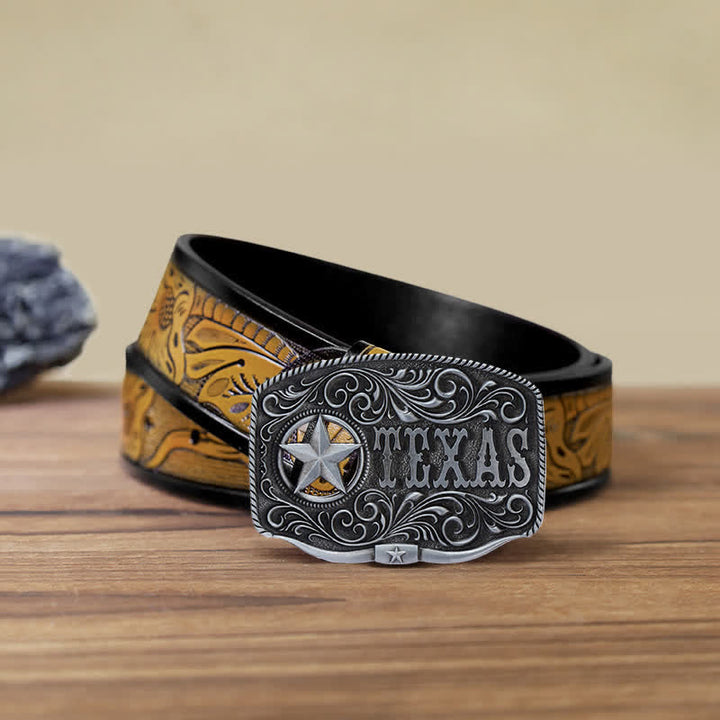 Cintura in pelle fai da te con fibbia a pentagramma Texas Hollow da uomo - Argento antico - Cintura marrone sabbia (40) - image 18