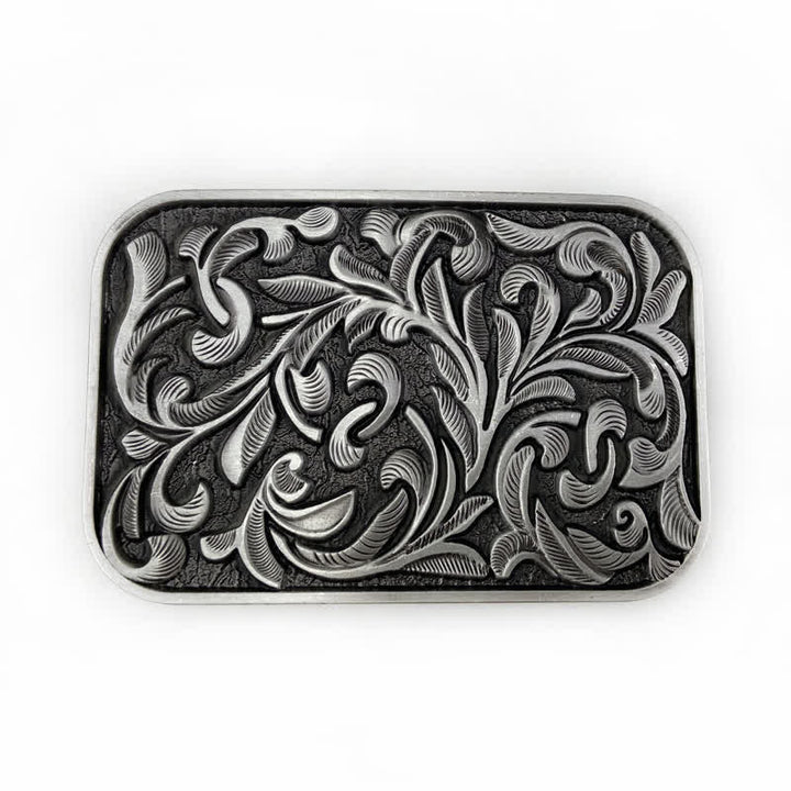 Cintura in pelle con fibbia a volute con foglie artistiche fai da te da uomo - Argento antico - Senza cintura - image 9
