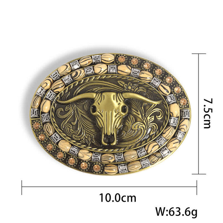 Cintura in pelle con fibbia decorativa con perline a testa di toro in oro fai da te da uomo - image 2