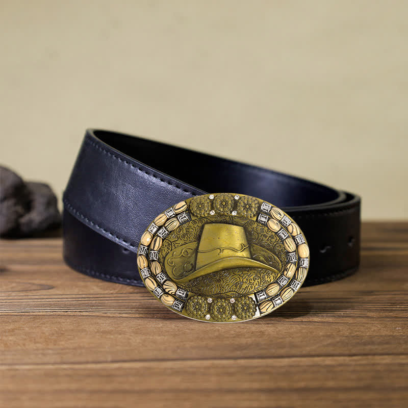 Cintura in pelle con fibbia decorativa per cappello da cowboy in oro fai da te da uomo - Cappello da cowboy - Cintura PU nera (40) - image 3