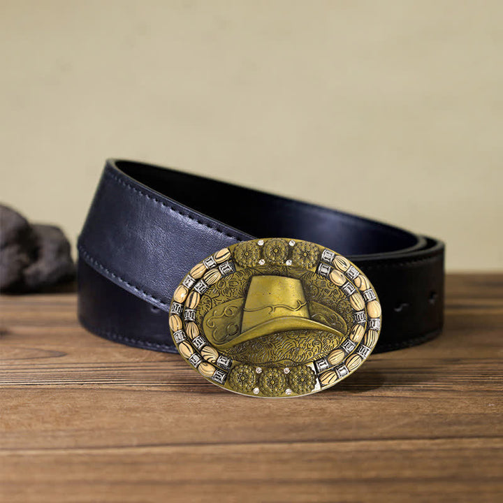 Cintura in pelle con fibbia decorativa per cappello da cowboy in oro fai da te da uomo - Cappello da cowboy - Cintura PU nera (40) - image 3