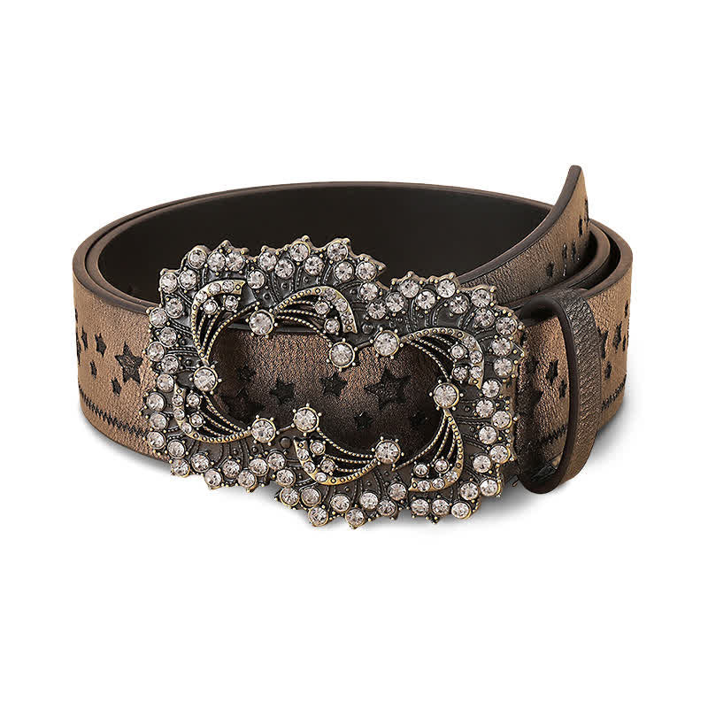 Cintura in pelle con goffratura a pentagramma con strass da donna - Abbronzatura - 30 - image 0