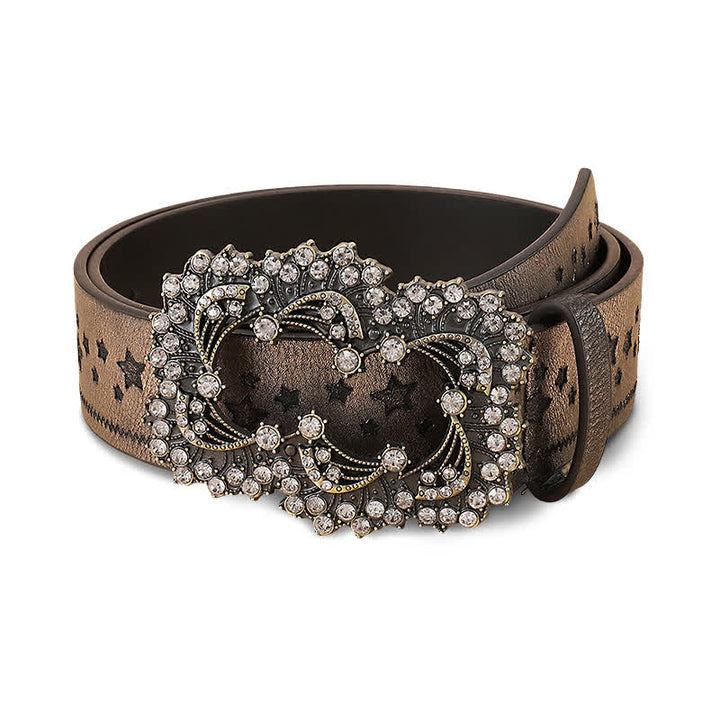 Cintura in pelle con goffratura a pentagramma con strass da donna - Abbronzatura - 30 - image 0