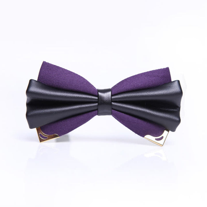 Papillon da uomo in similpelle a doppio strato con punta dorata - Viola e oro - image 12