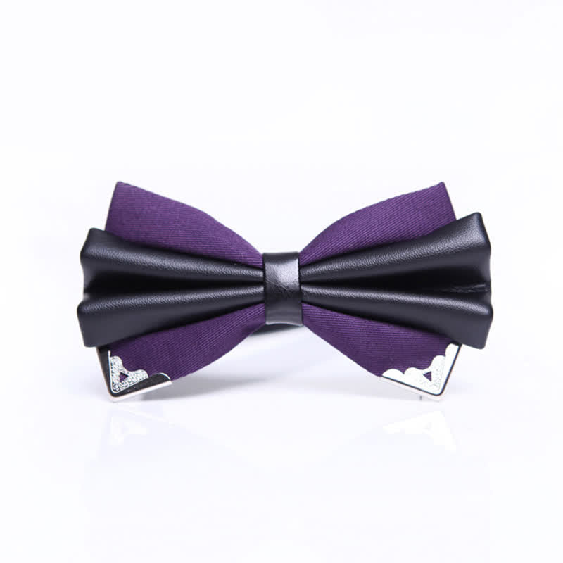 Papillon da uomo in similpelle a doppio strato con punta dorata - Viola e argento - image 13
