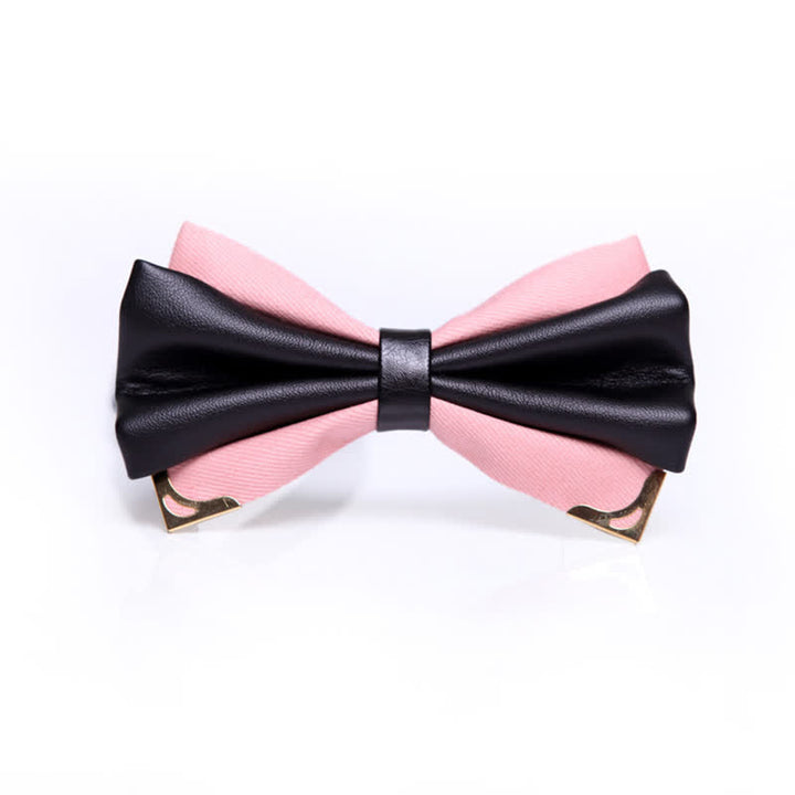 Papillon da uomo in similpelle a doppio strato con punta dorata - Rosa e oro - image 17