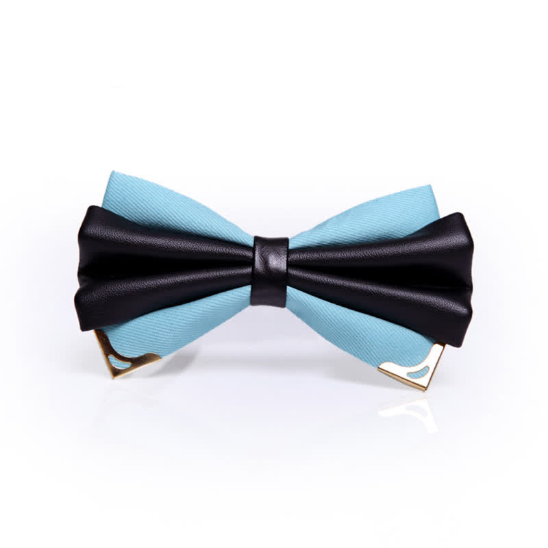 Papillon da uomo in similpelle a doppio strato con punta dorata - Azzurro e Oro - image 19