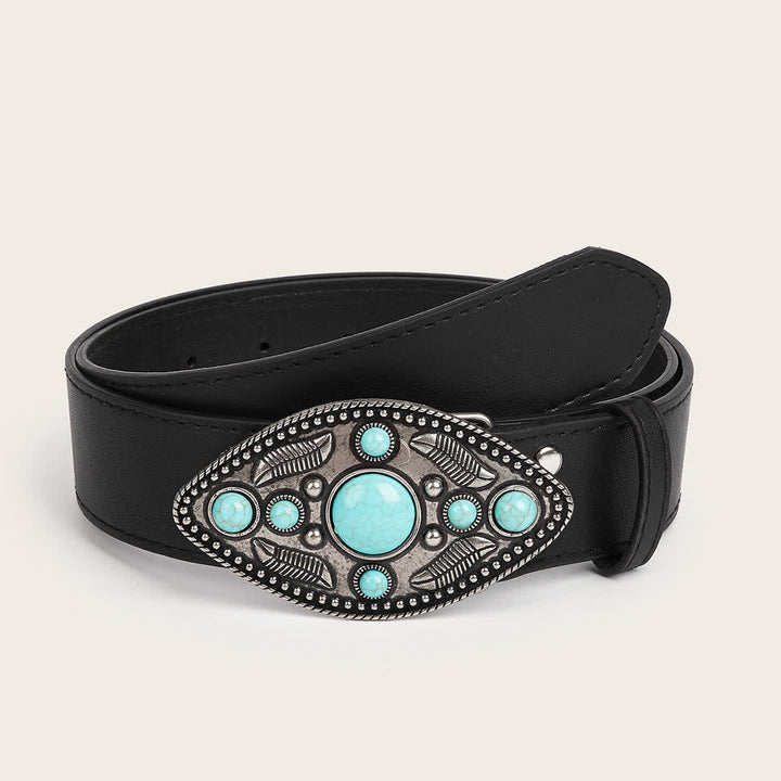 Cintura in pelle con fibbia a forma di foglia turchese Bohemia da donna - A forma di foglia - 32 - image 0