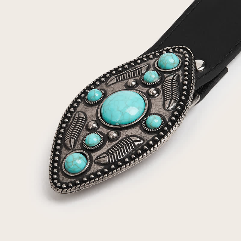 Cintura in pelle con fibbia a forma di foglia turchese Bohemia da donna - image 1