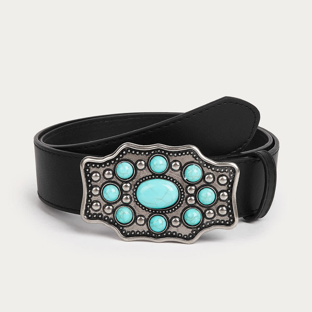 Cintura in pelle con fibbia irregolare turchese Bohemia da donna - Irregolare - 32 - image 0