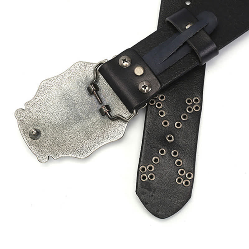 Cintura da uomo in pelle con fibbia floreale punk e borchie a rivetto - image 7