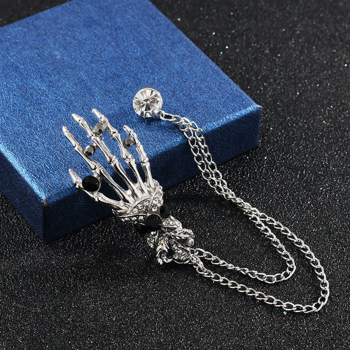 Spilla da uomo con strass a forma di dito scheletro - Stile n. 2 - Argento - image 7