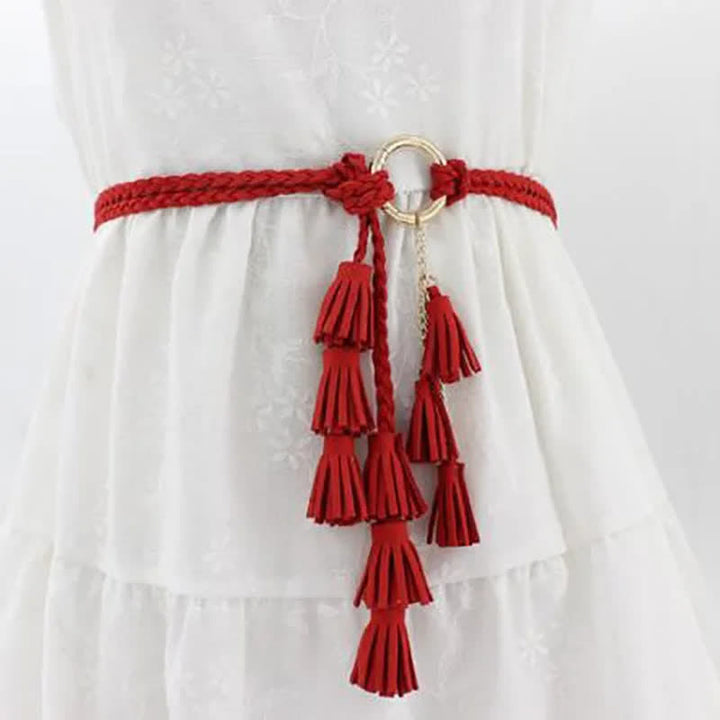 Cintura intrecciata con nappe bohémien da donna - Rosso - 48" - image 3