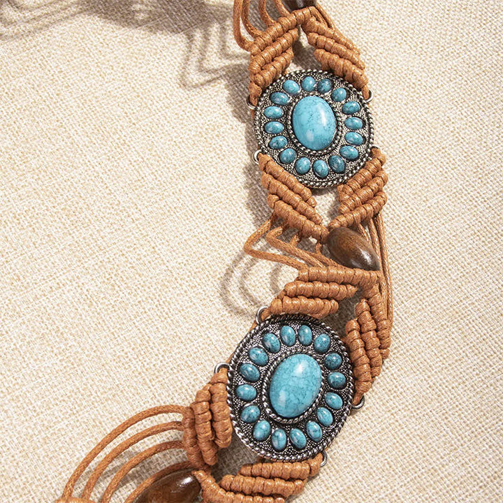 Cintura intrecciata in corda bohémien con intarsi turchesi da donna - image 2