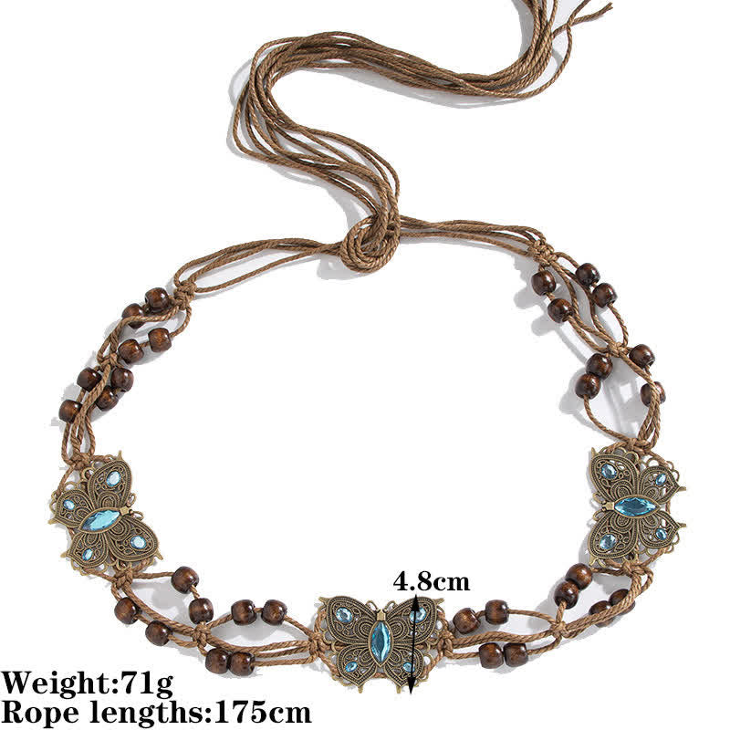 Cintura con cintura intrecciata in corda con farfalla e fiore da donna in stile boho - farfalla blu - 69" - image 2