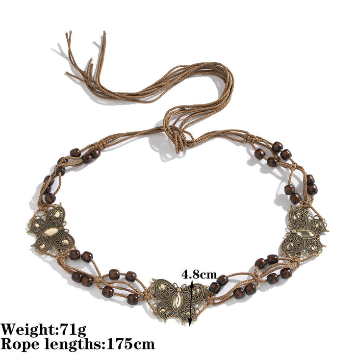 Cintura con cintura intrecciata in corda con farfalla e fiore da donna in stile boho - Farfalla gialla - 69" - image 5