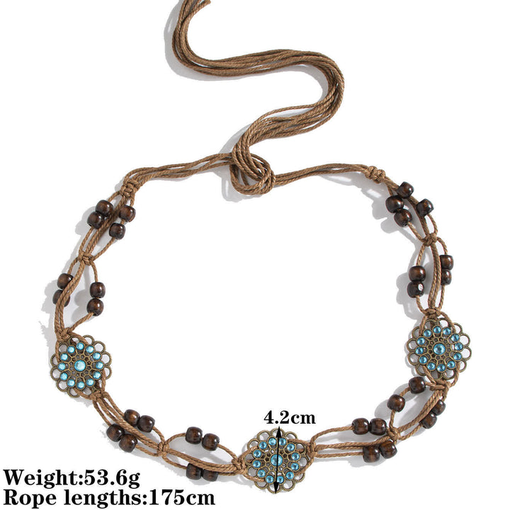 Cintura con cintura intrecciata in corda con farfalla e fiore da donna in stile boho - Fiori blu - 69" - image 11