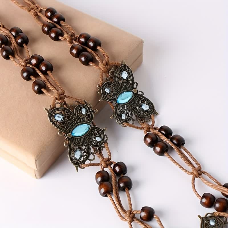Cintura con cintura intrecciata in corda con farfalla e fiore da donna in stile boho - image 1