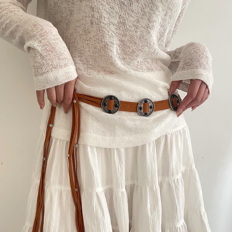 Cintura etnica da donna con cintura intrecciata in corda bohémien - Marrone - 55" - image 0