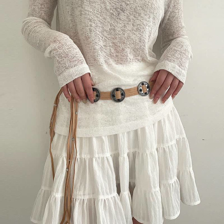 Cintura etnica da donna con cintura intrecciata in corda bohémien - Beige - 55" - image 7