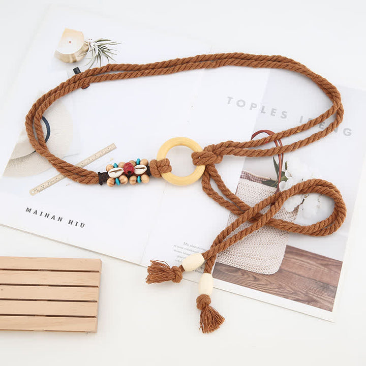 Cintura con anello e decorazione tribale da donna in stile Boho - Marrone - 55" - image 7