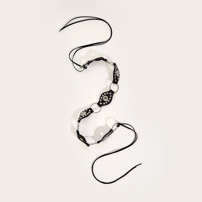 Cintura da donna in pelle con rivetti circolari e anello in vita con corda - image 2