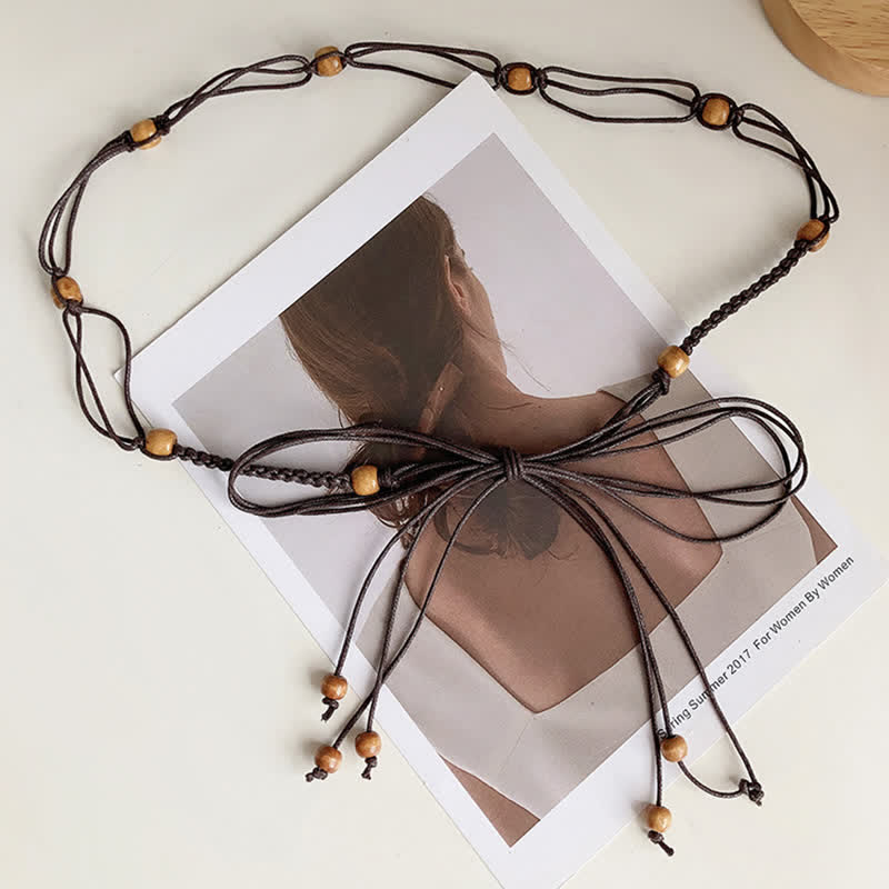 Cintura intrecciata in corda con decorazione di perline in stile Boemia da donna - image 2