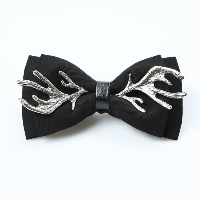 Papillon da uomo con decorazione in corna di cervo in metallo - Nero e argento - image 5