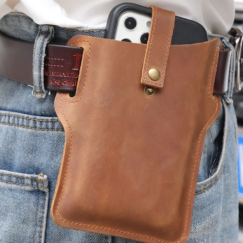 Borsa da cintura in pelle comoda per il trasporto del telefono cellulare retrò - Marrone-giallastro - image 0