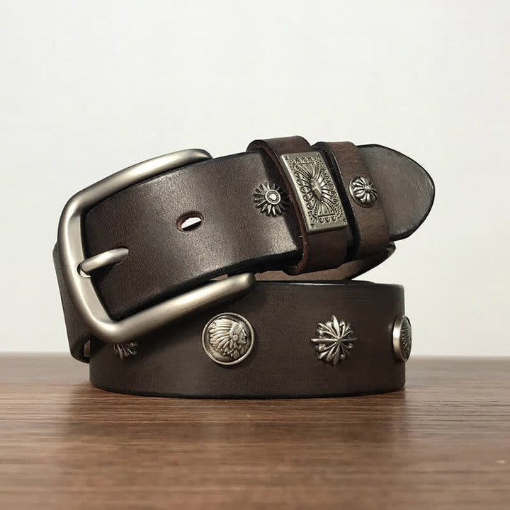 Cintura in pelle per jeans casual con borchie in metallo retrò - Caffè - 42 - image 4