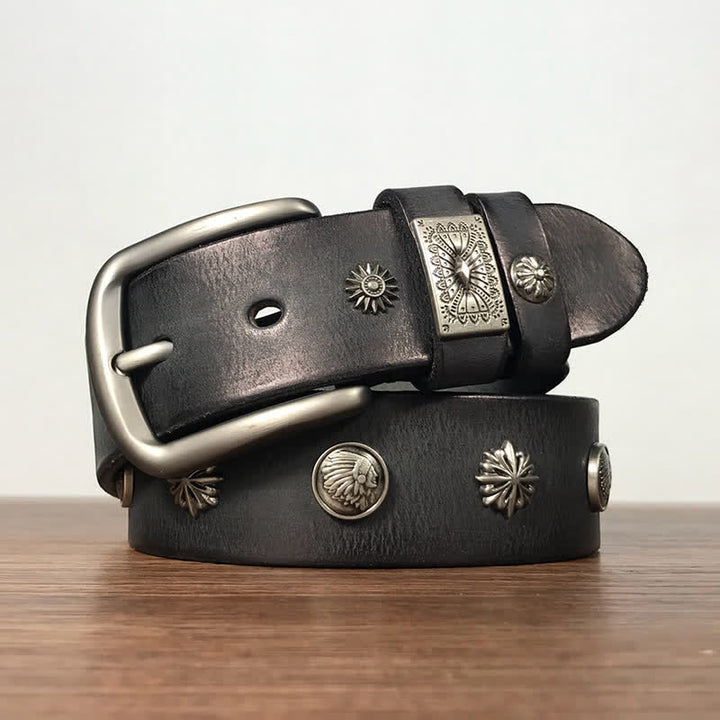 Cintura in pelle per jeans casual con borchie in metallo retrò - Nero - 42 - image 12
