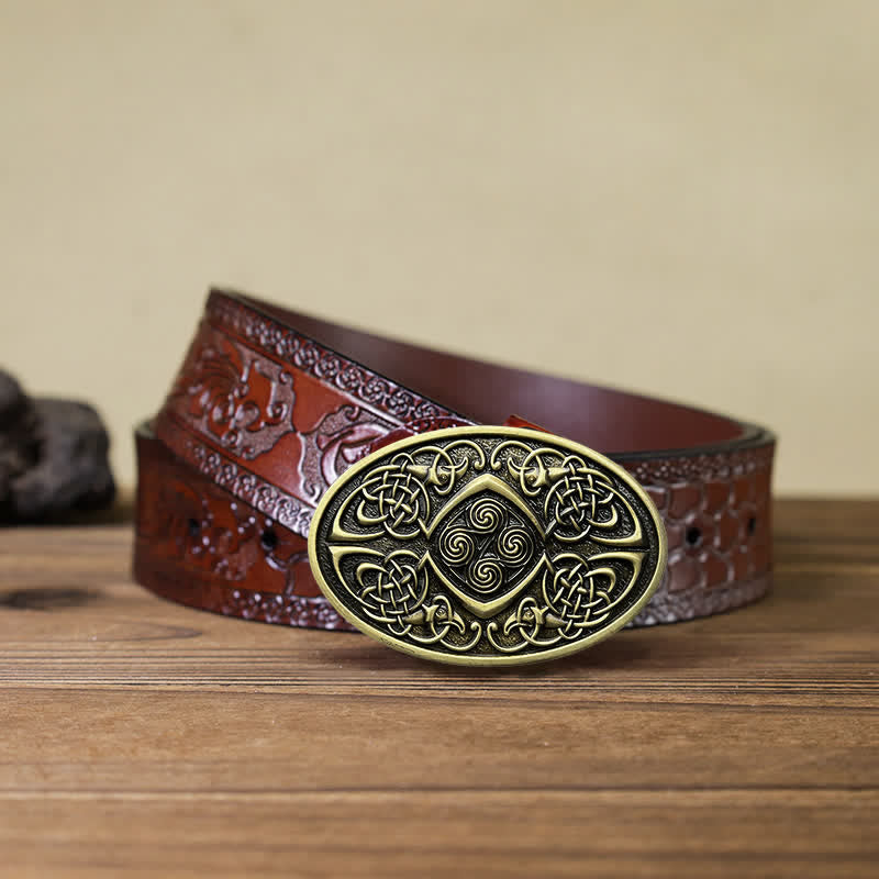 Cintura in pelle con fibbia a nodo celtico vichingo fai da te da uomo - Bronzo antico - Cintura marrone intagliata (40) - image 15