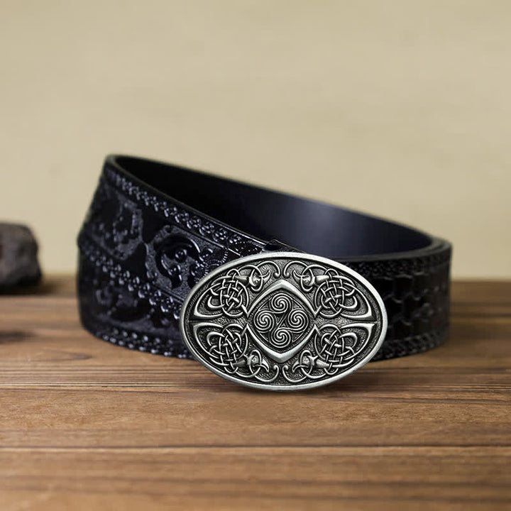 Cintura in pelle con fibbia a nodo celtico vichingo fai da te da uomo - Argento antico - Cintura nera intagliata (40) - image 6